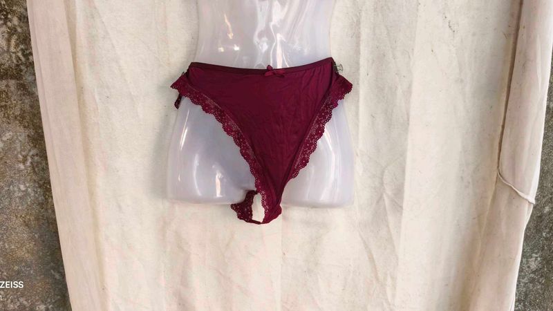 I. Maroon Lace Trim Bikini Panty