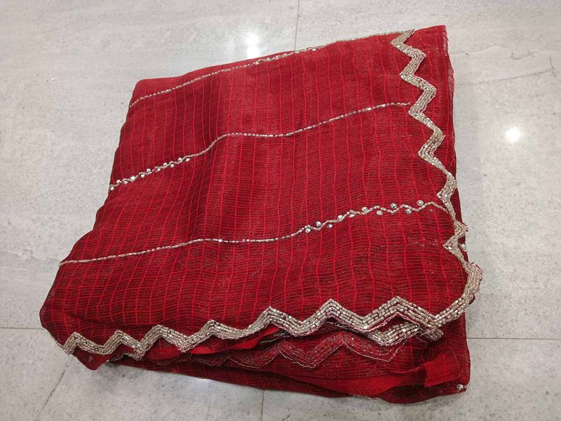Red Beaded Saree