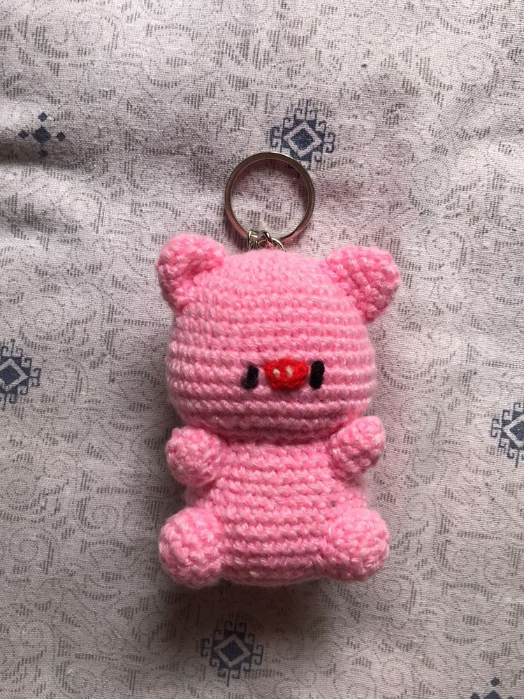 Cute Pink Crochet Bear Keychain