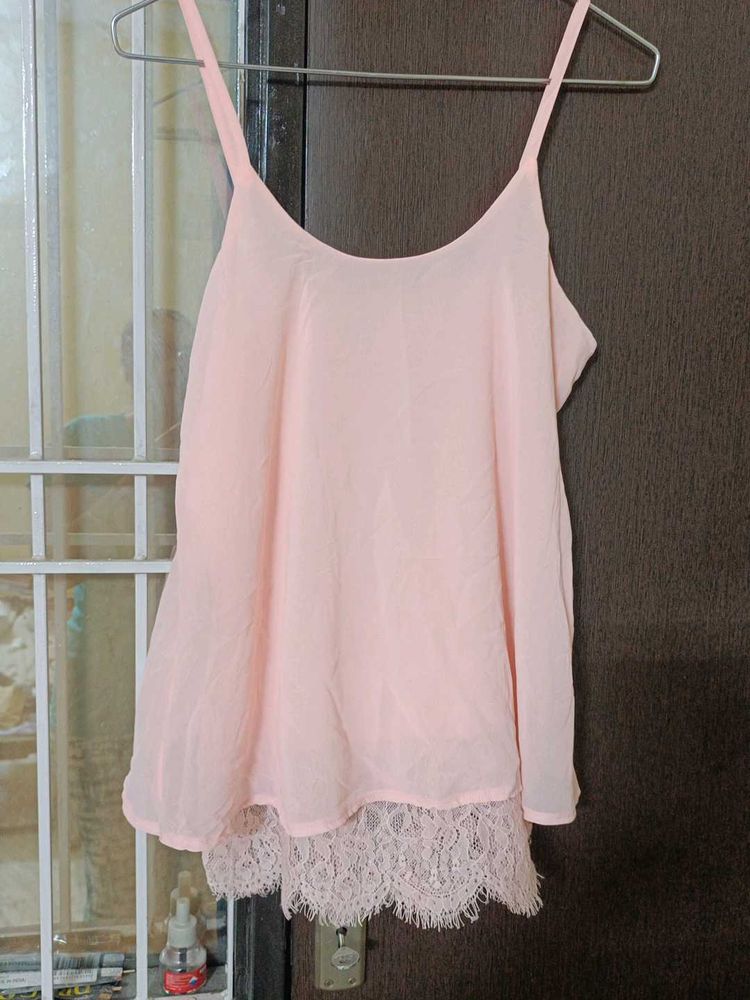 Chic Pink Cami Top with Lace Trim