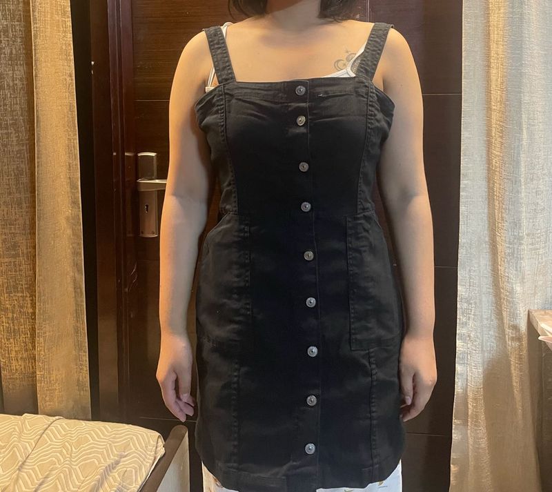 H&amp;M Black Button-Down Denim Dungaree