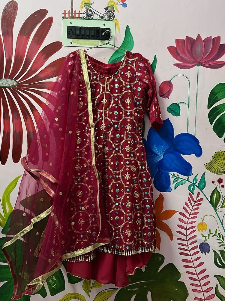 magenta Kurta Set with Dupatta