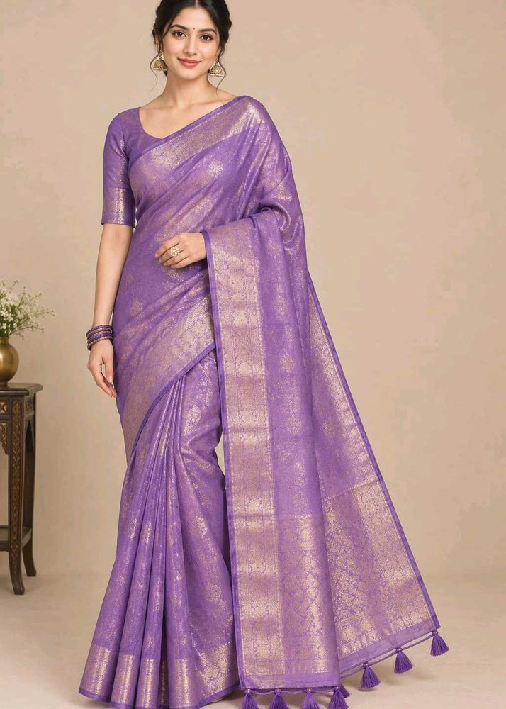 Elegant Purple Saree with Golden Weave