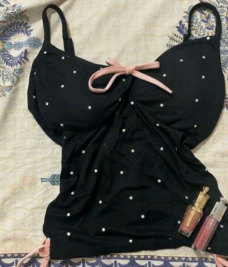 coquette padded polka dot camisole top