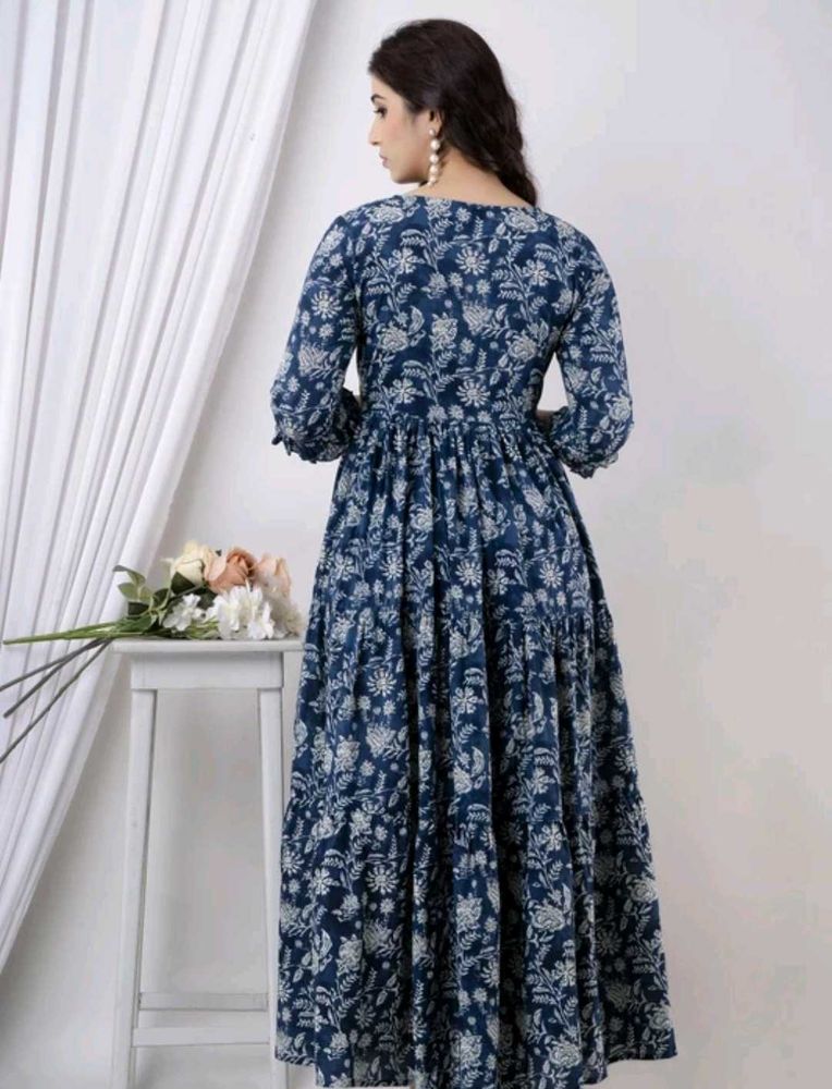 Boho Blue Floral Maxi feeding Dress