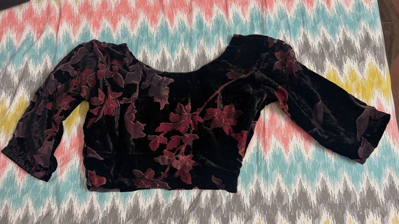 Velvet Floral Print Blouse