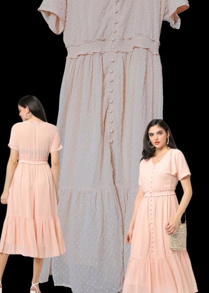 Sunday SALE Peach Button-Front Midi Dress
