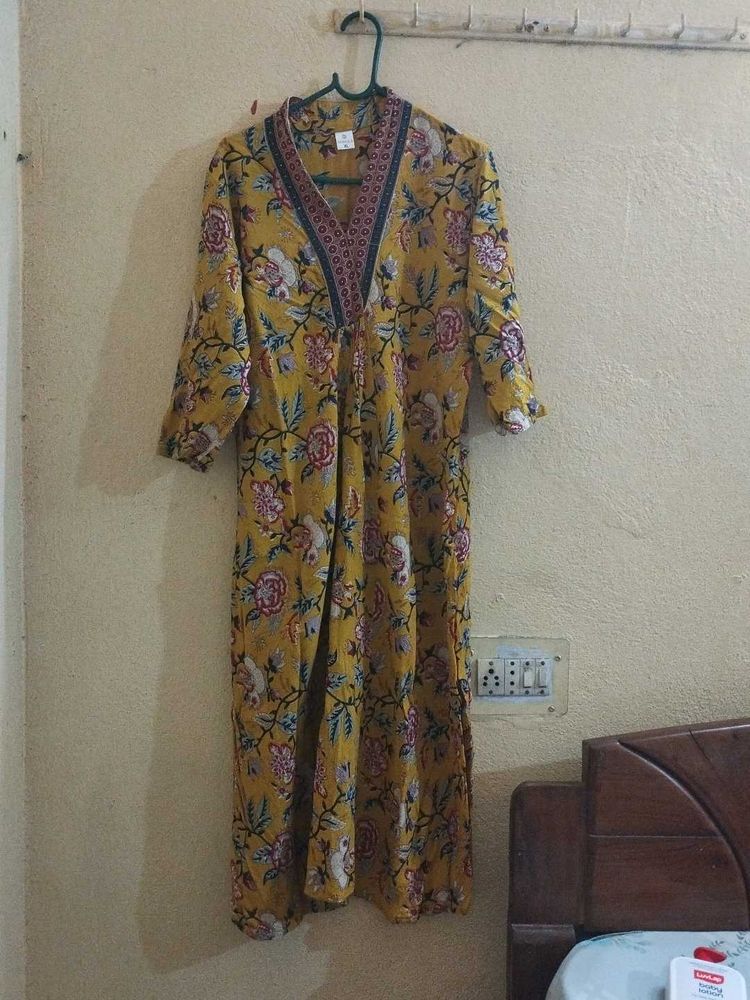 Yellow Floral Print Kurta