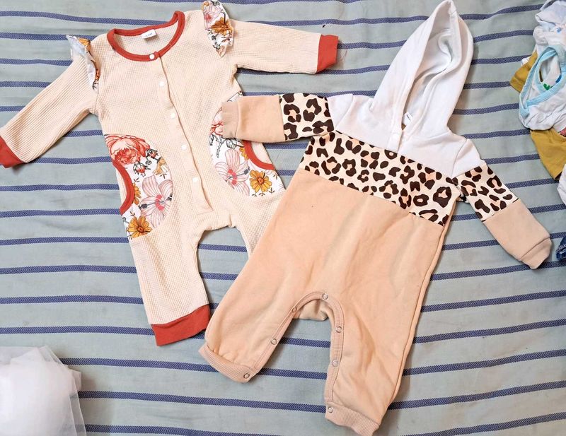 Combo Baby Romper : Floral &amp; Leopard Print