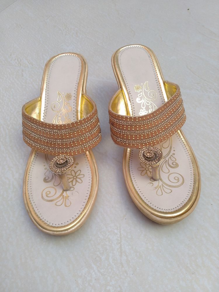Lady Steps Women's Fancy Slip On Golden Colour Sli