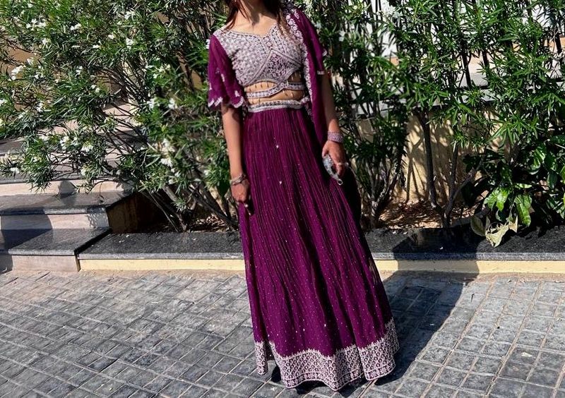 Elegant Purple Sequined Lehenga Set