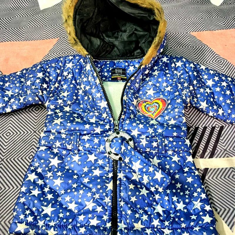 Cute Blue Star Print Winter Jacket
