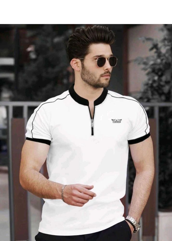 TRIPR Men's White &amp; Black Collar T-Shirt