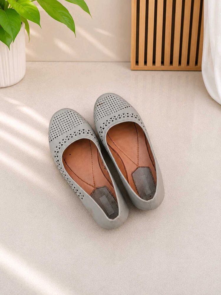 Stylish Grey Perforated Ballet Flats