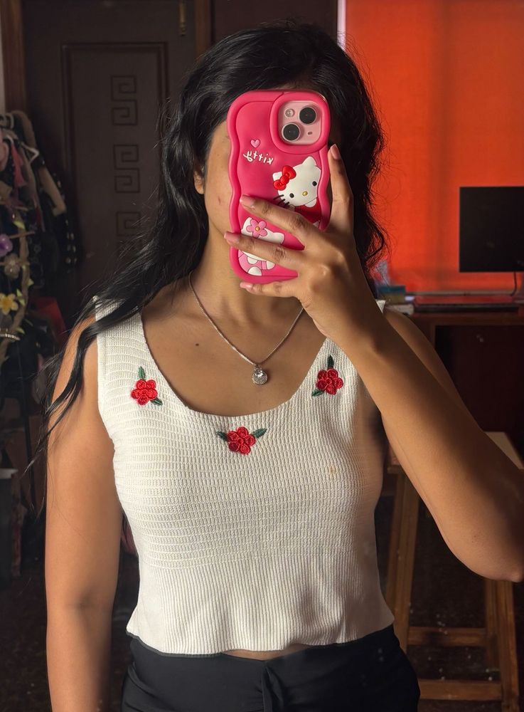 Cute White Floral Tank Top