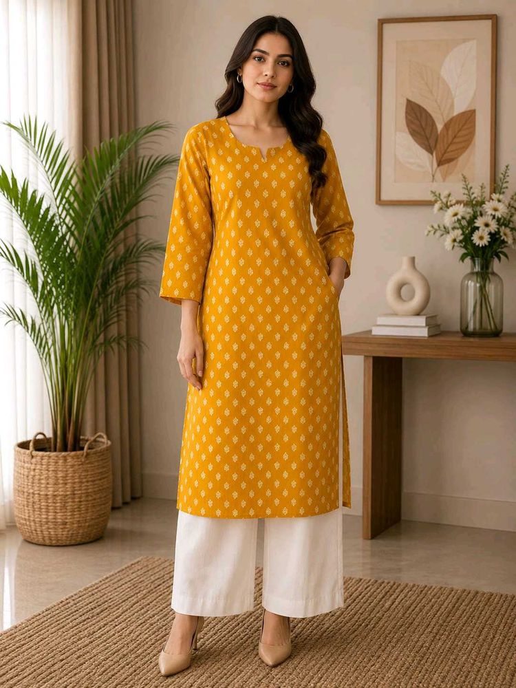 Stylish Yellow Printed Kurta