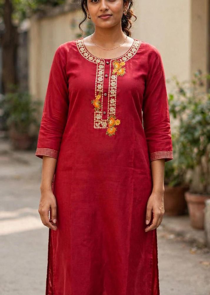 Elegant Red Embroidered Kurta