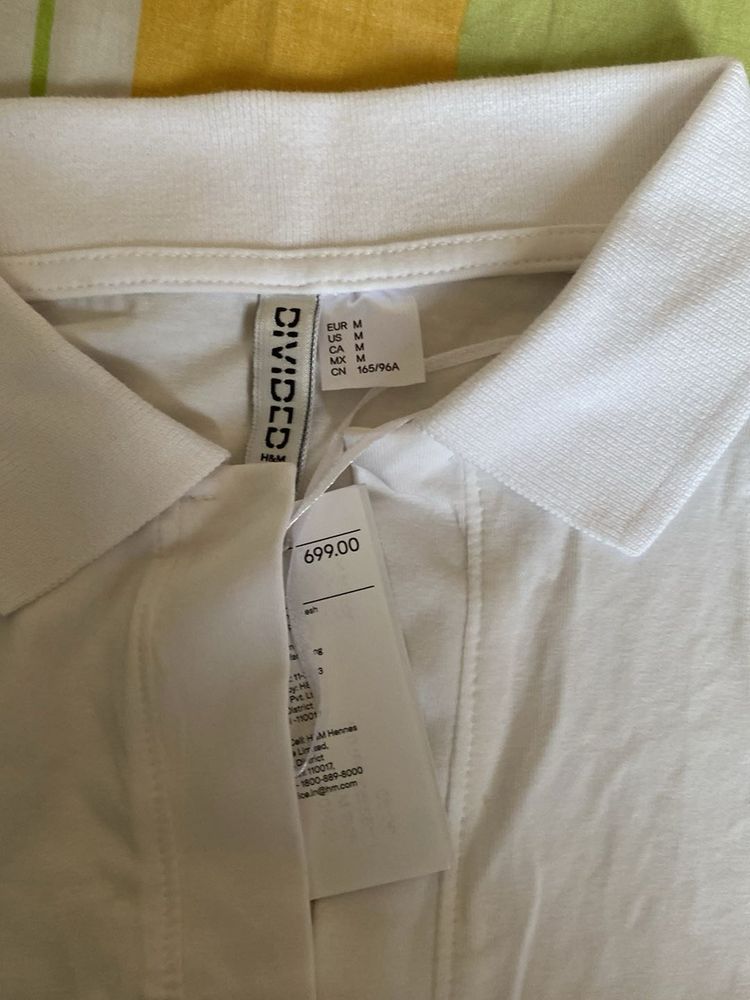 H&amp;m White Cropped Polo T-Shirt