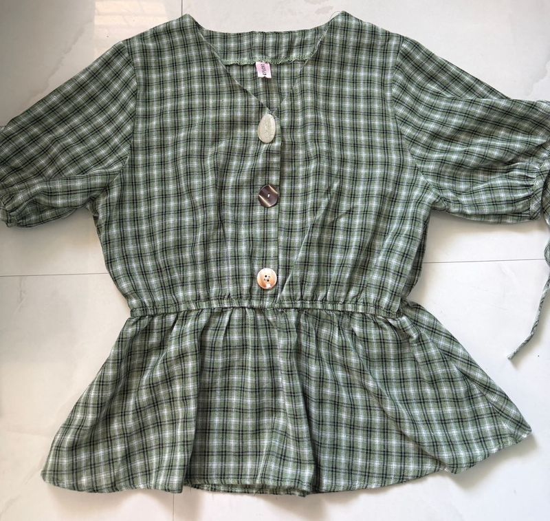 Green Plaid Peplum Top