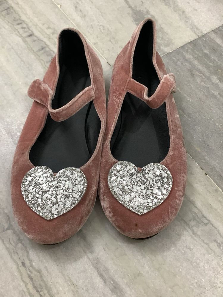 Sparkly Heart Velvet Ballerinas