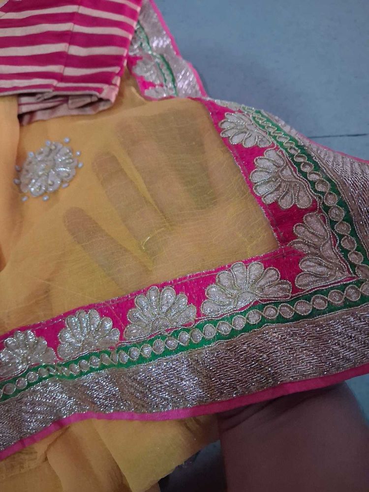 combo Elegant Yellow Saree with Pink Border