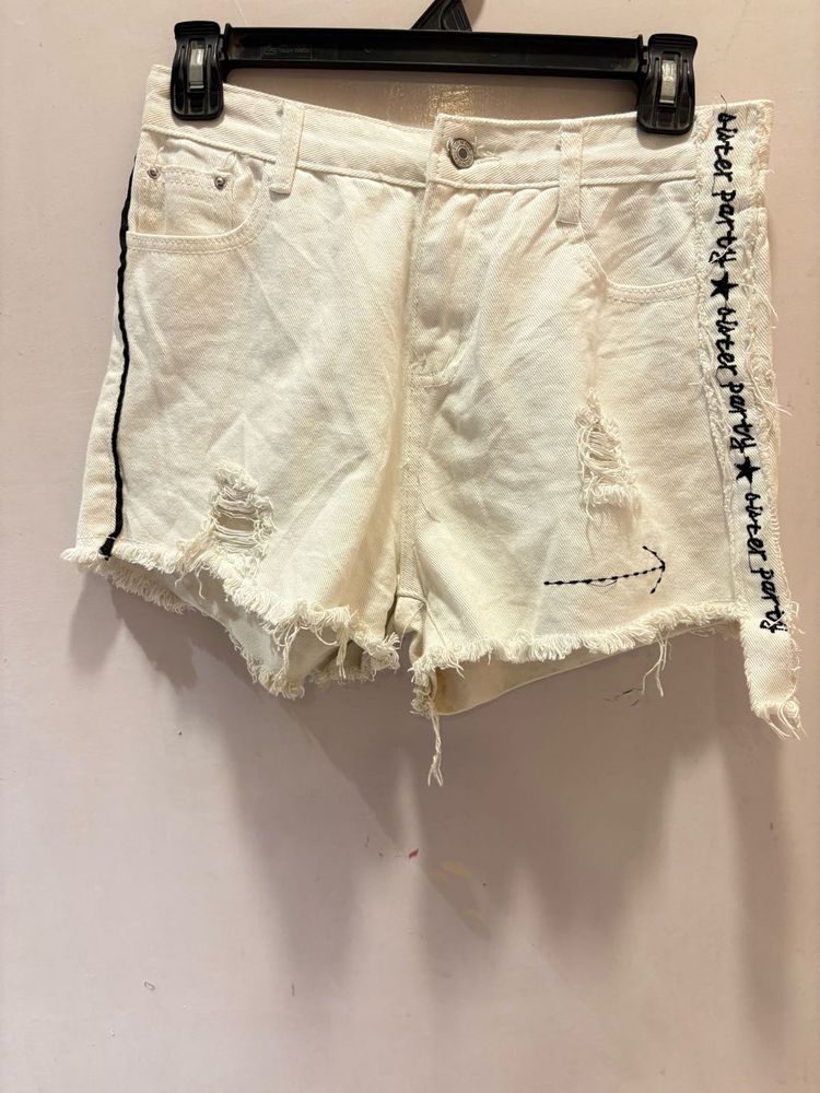 Gothic White Distressed Denim Shorts