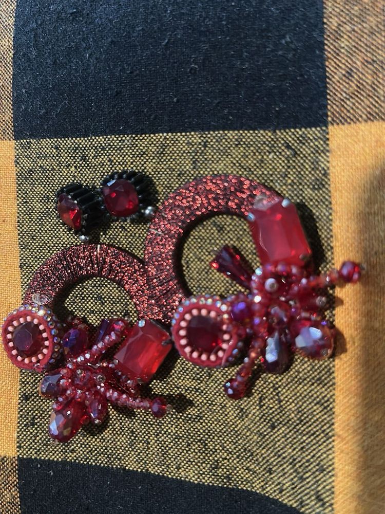 Red Long Earring Partywear