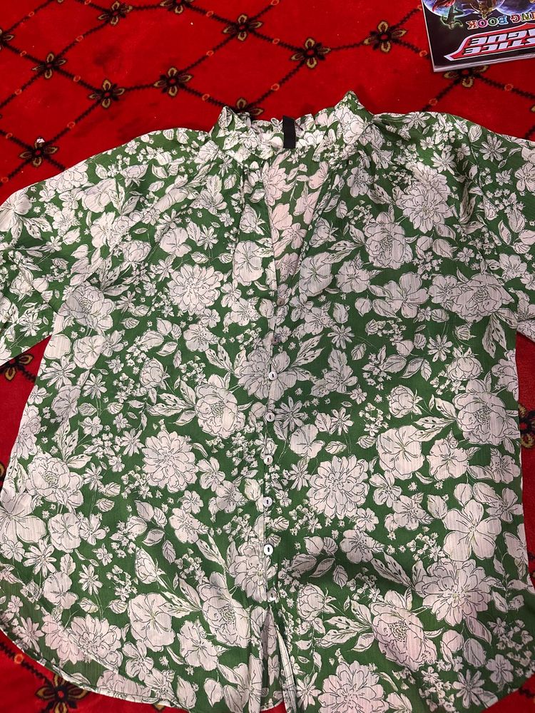 Green Floral Blouse