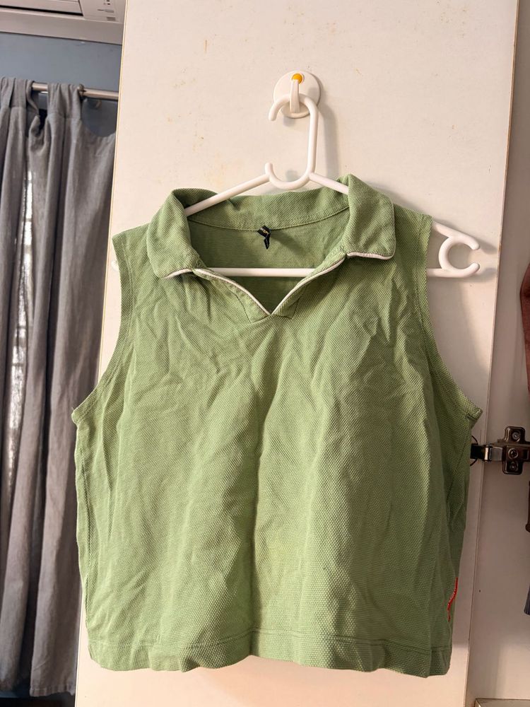Sleeveless Green Polo Top