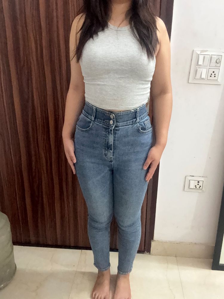 High-Waisted Blue Denim Jeans