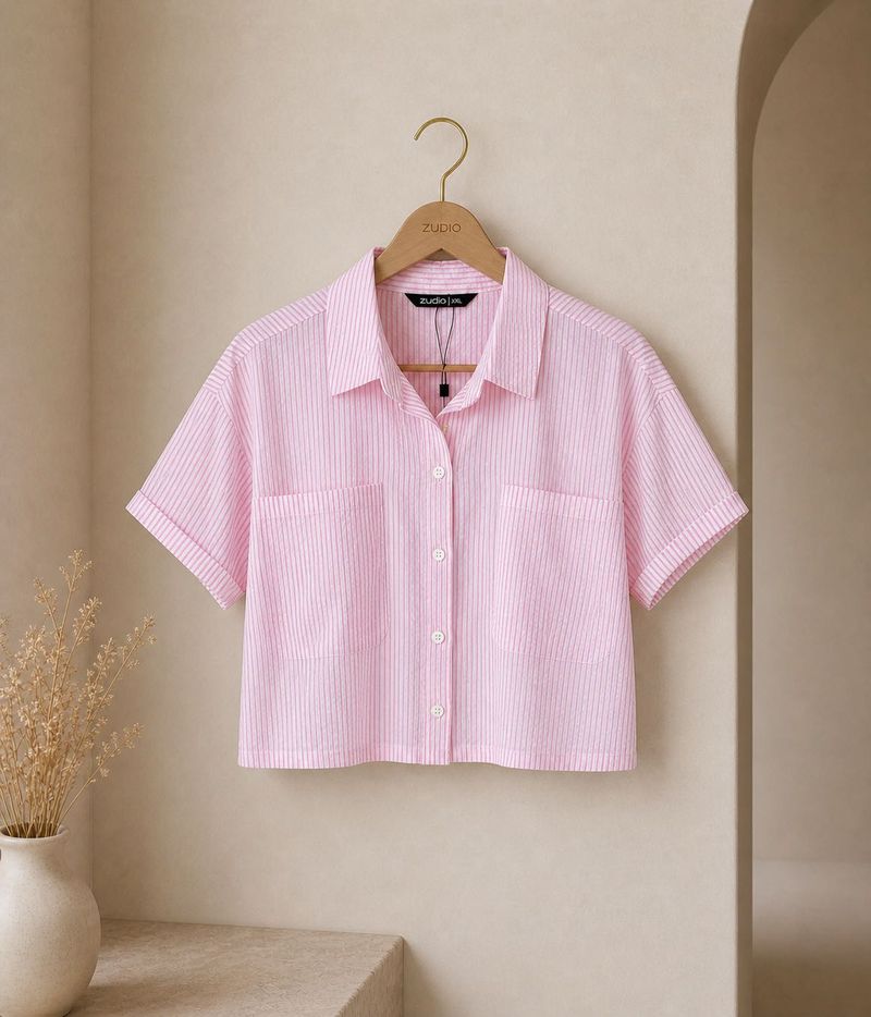 Pink Striped Cropped Shirt💗