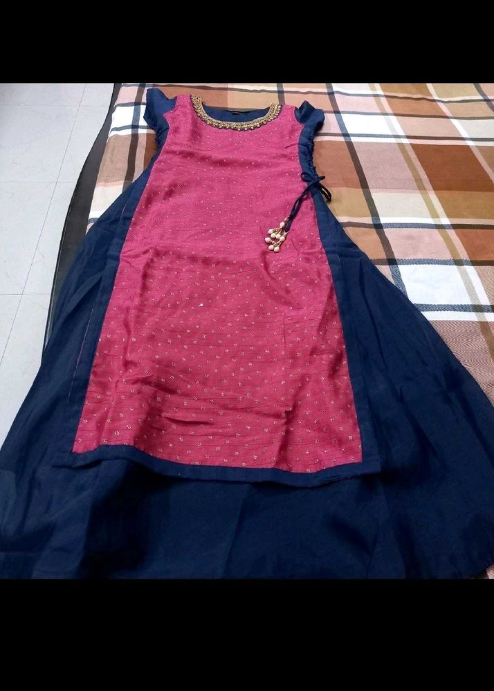 Pink &amp; Navy Blue Anarkali Dress Party Wear