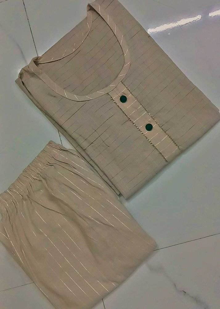 Stylish Beige Striped Kurta Set