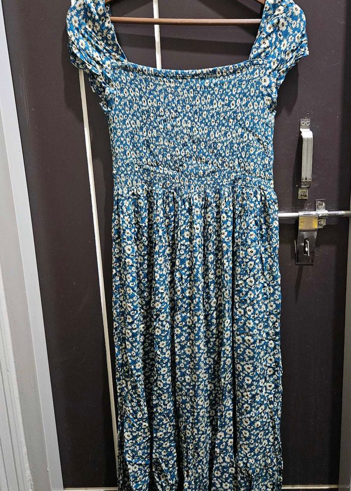 Blue Floral Print Maxi Dress