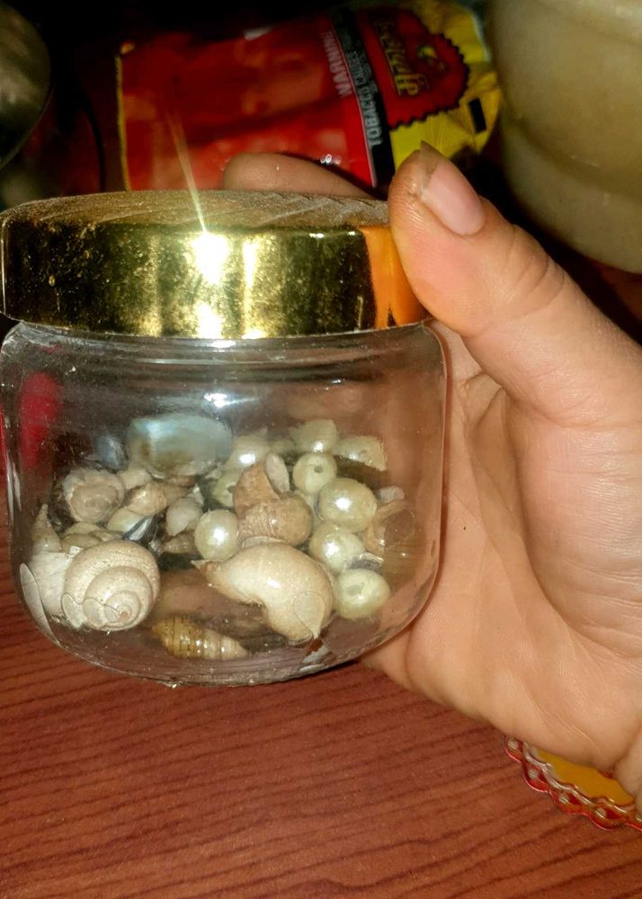 Unique Jar of Seashells and Pearls