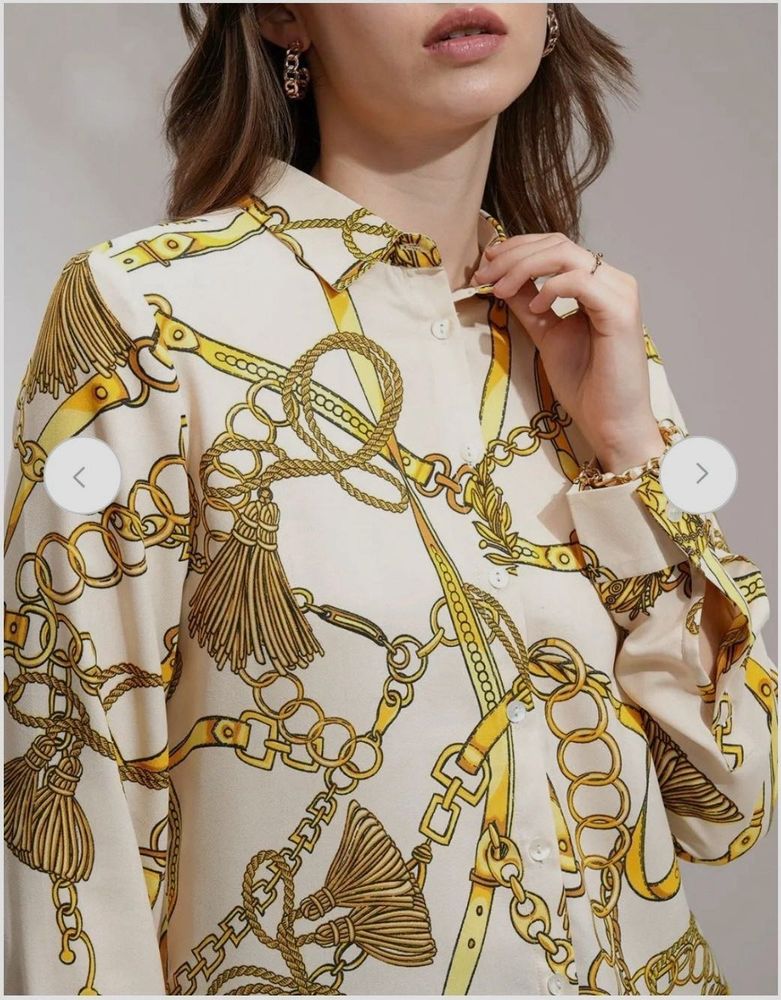 Gold Chain Print Button-Up Shirt