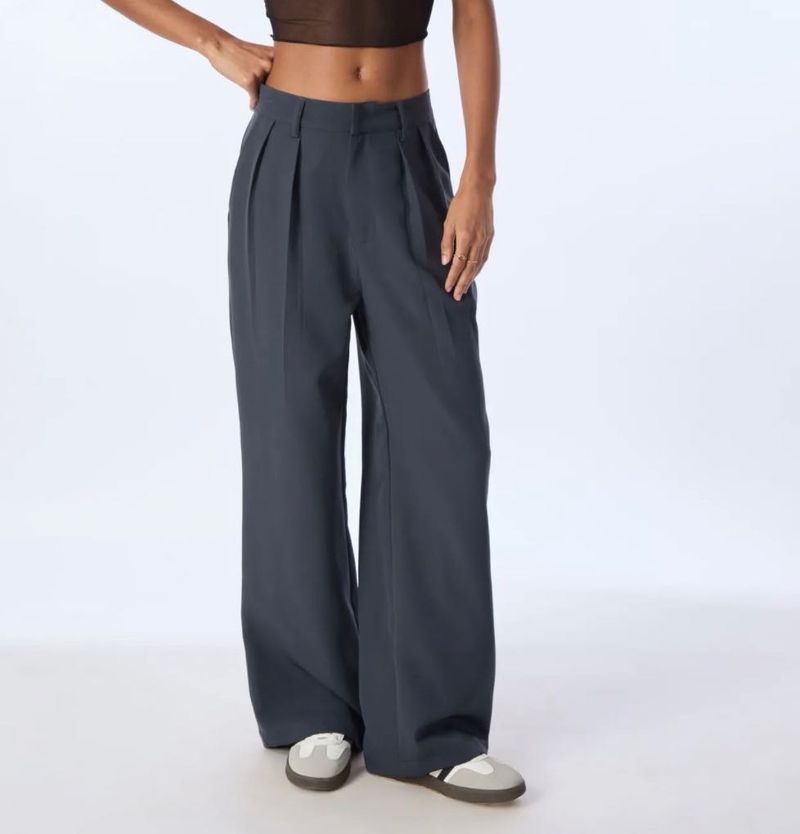Charcoal Grey Wide-Leg Pleated Trousers