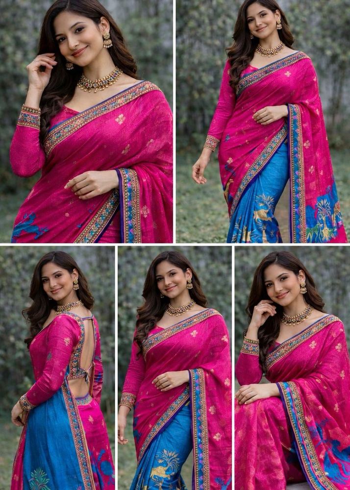 Pink &amp; Blue Saree unused with untiched blouse