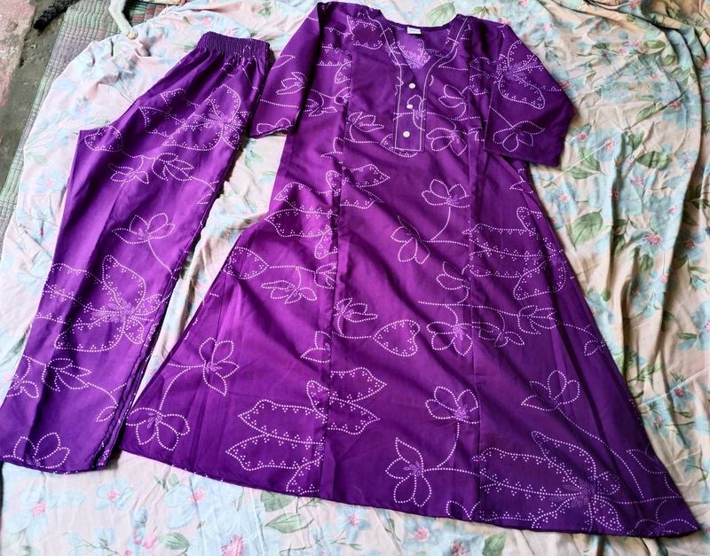Purple Floral Kurta Set