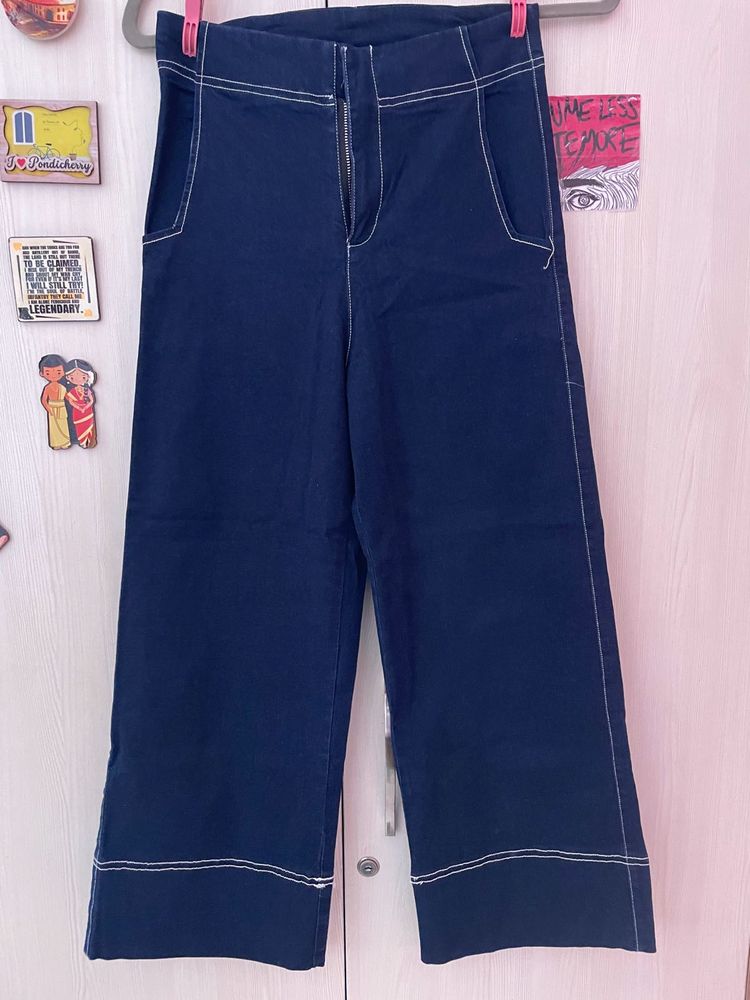 Wide Leg Cropped Stretchable Pants
