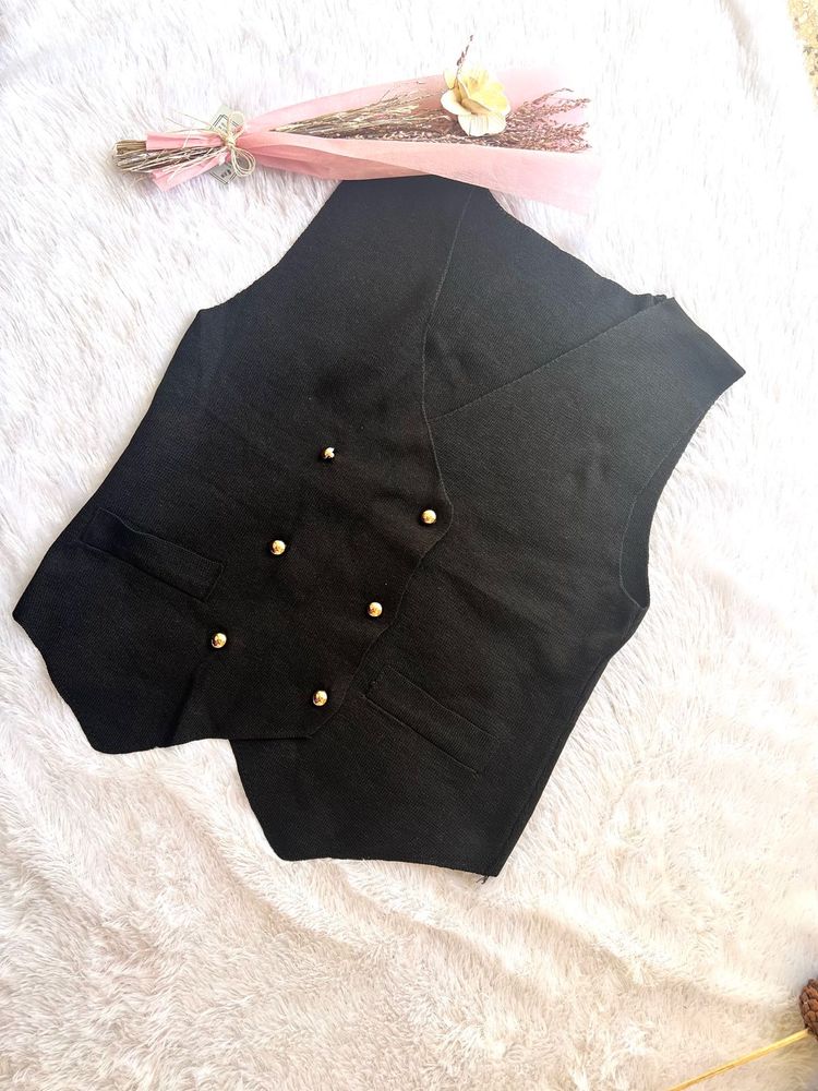 Chic Black Double-Breasted Vest korean top