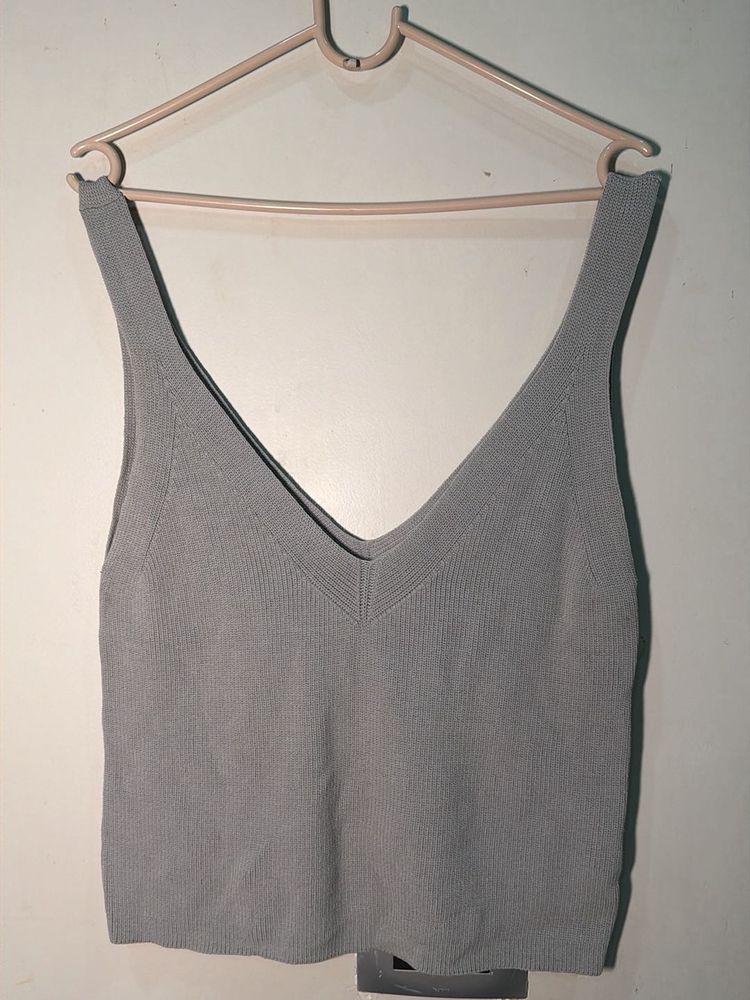 Grey V-Neck Knit Tank Top