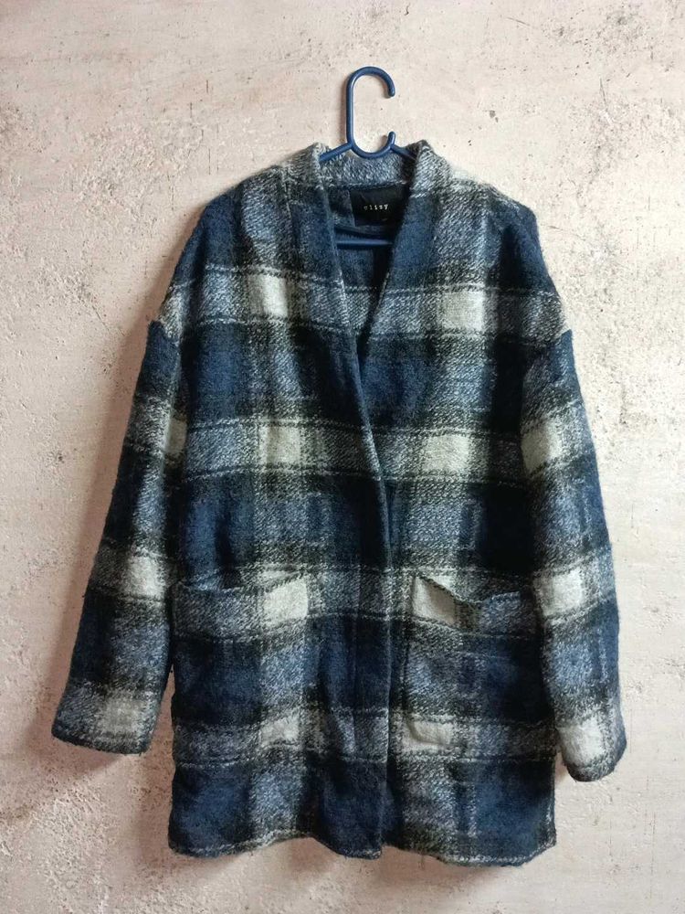 Cozy Plaid Open Front Zipper Wool Jacket