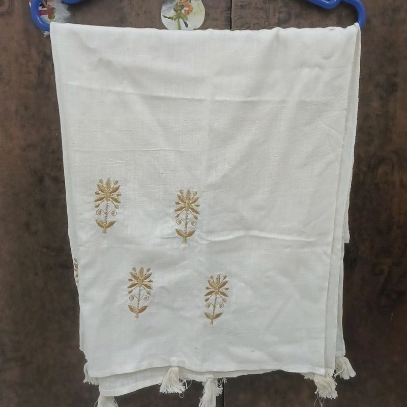Khadi off white stole cum dupaata with golden embr