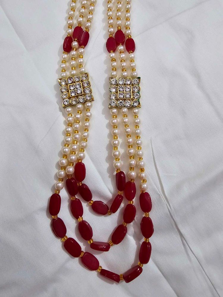 ✨ Elegant Pearl &amp; Red Bead Necklace ✨