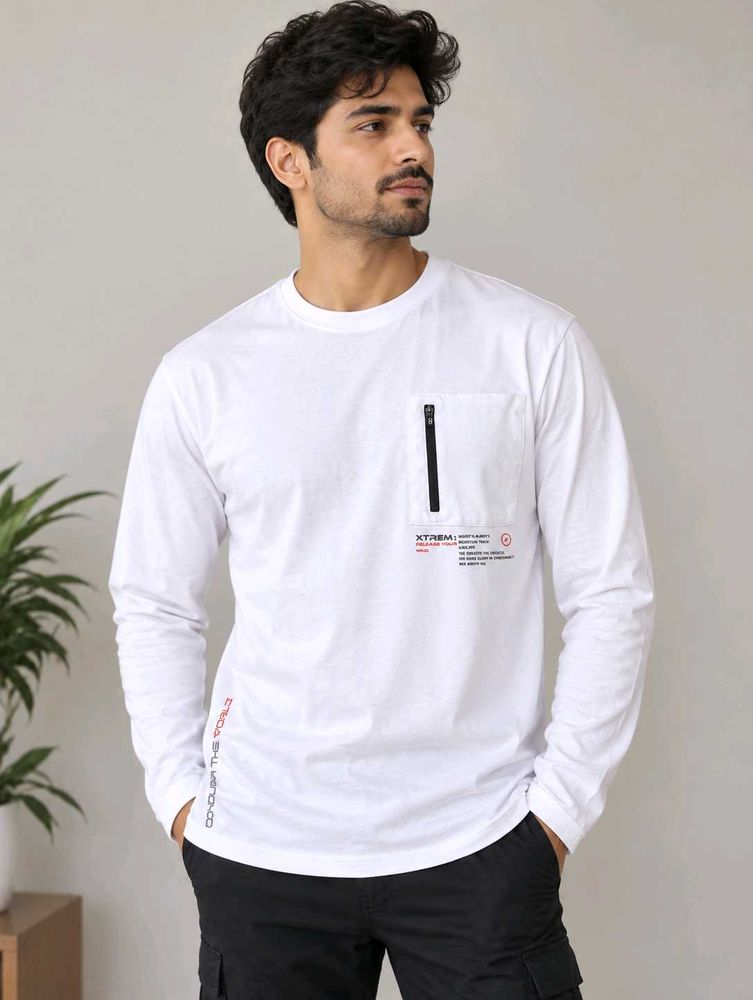 Men's White Long Sleeve Graphic T-Shirt
