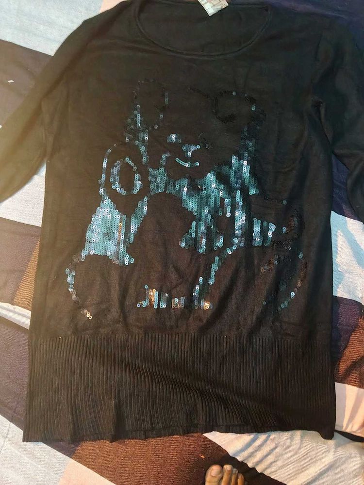 Sparkly Black Long Sleeve Top