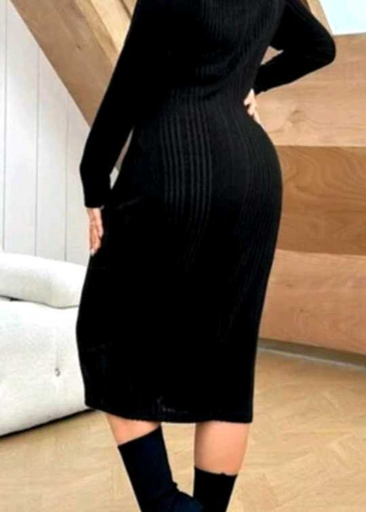 Chic Black Ribbed Bodycon Dress