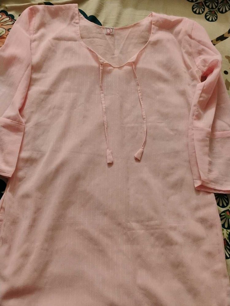 Light Pink Tie-Neck Kurta
