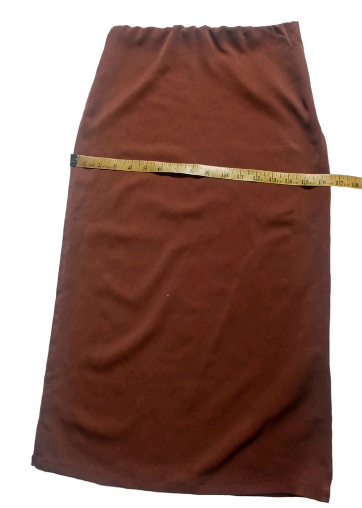 Brown Midi Skirt And Vertical Line Shirt.Combo